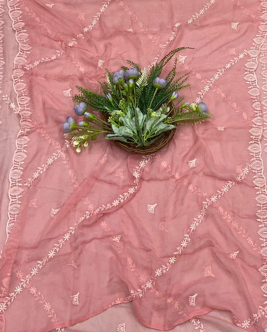74B Lakhnavi Georgette Dusty Peach Suit Fabric/ CKC Lakhnavi Suits