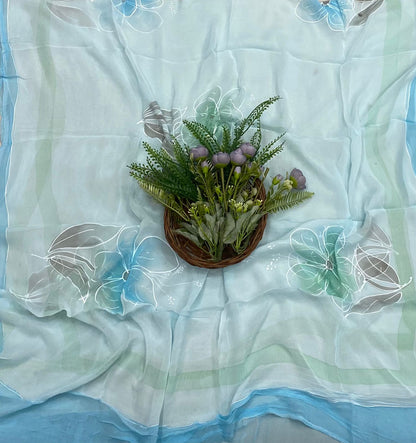 47 Georgette Ice Blue With Green Suit Fabric / CKC Georgette Suits