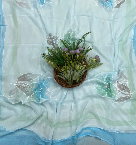 47 Georgette Ice Blue With Green Suit Fabric / CKC Georgette Suits