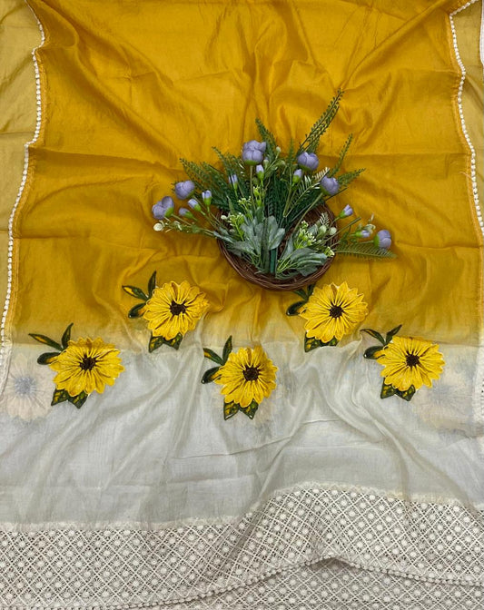 90B Mul Off White With Mustard Yellow Suit Fabric / CKC Mul Cotton