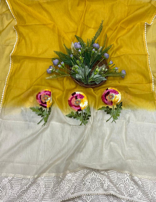 91B Mul Cotton Beige With Yellow Suit Fabric / CKC Mul Cotton