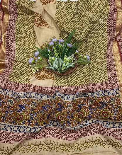 137B Cotton Mustard With Parrot Green Color Suit Fabric / CKC Cotton Bazaar