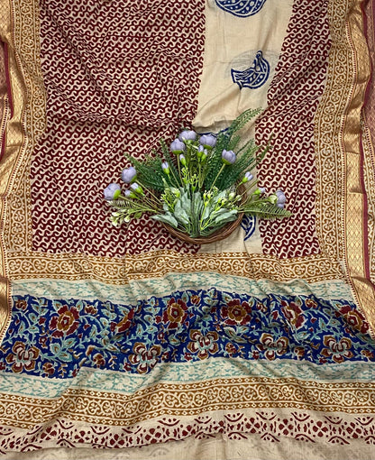 144B Cotton Blue With Red Color Suit Fabric / CKC Cotton Bazaar