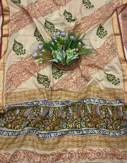 160B Cotton Green With Orange Color Suit Fabric / CKC Cotton Bazaar