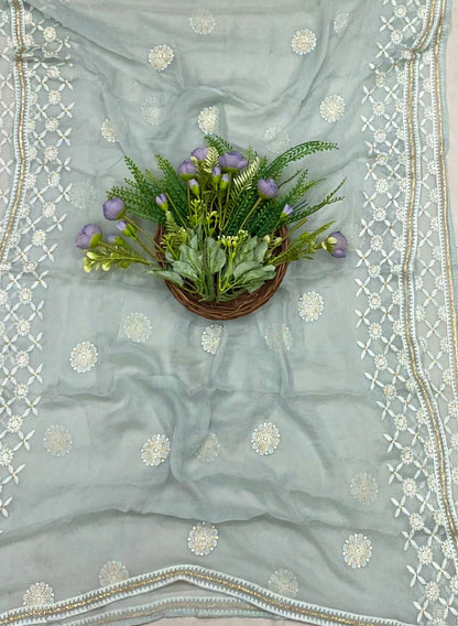 176B Lakhnavi Georgette Sea Green Suit Fabric/ CKC Lakhnavi Suits