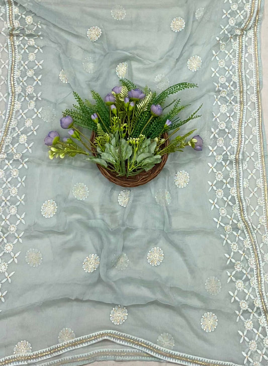 176B Lakhnavi Georgette Sea Green Suit Fabric/ CKC Lakhnavi Suits
