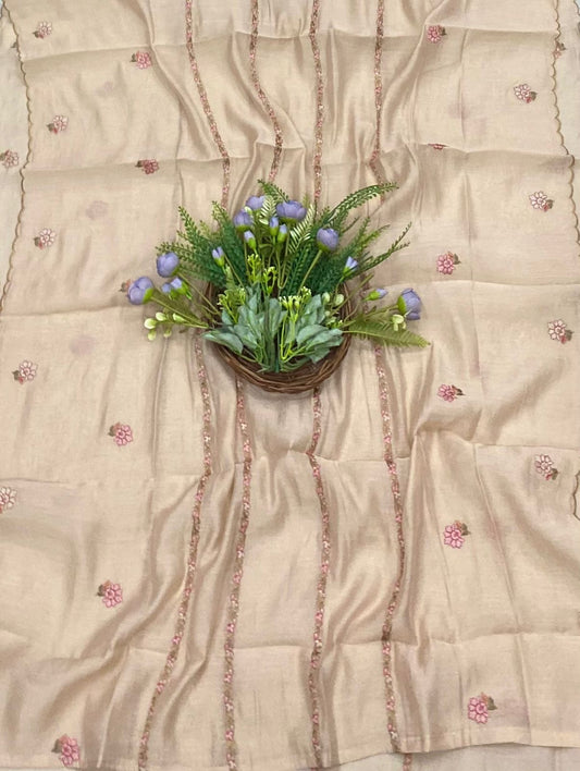 193B  Mul Cotton Beige Suit Fabric/ CKC Mul Cotton