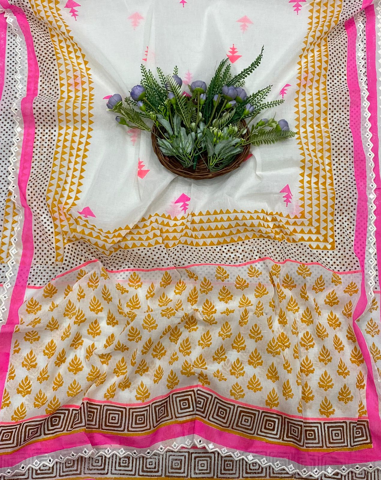 CKC 299B Cotton Mustard white Suit Fabric / CKC Cotton Bazaar