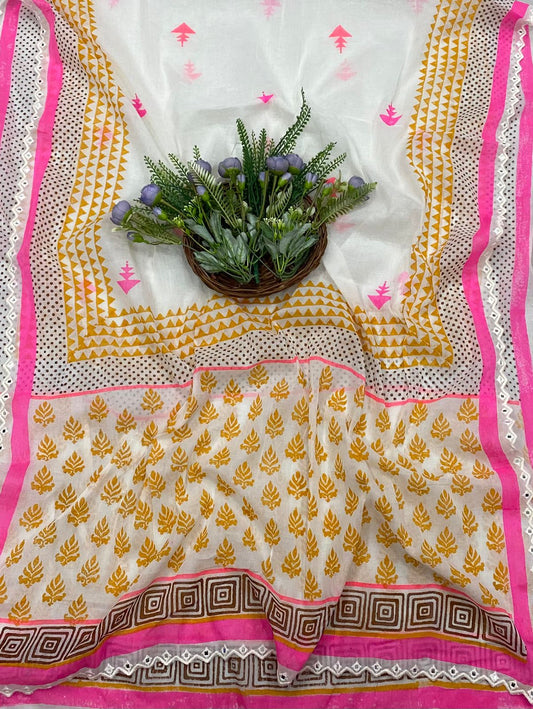 CKC 298B Cotton Mustard white Suit Fabric / CKC Cotton Bazaar