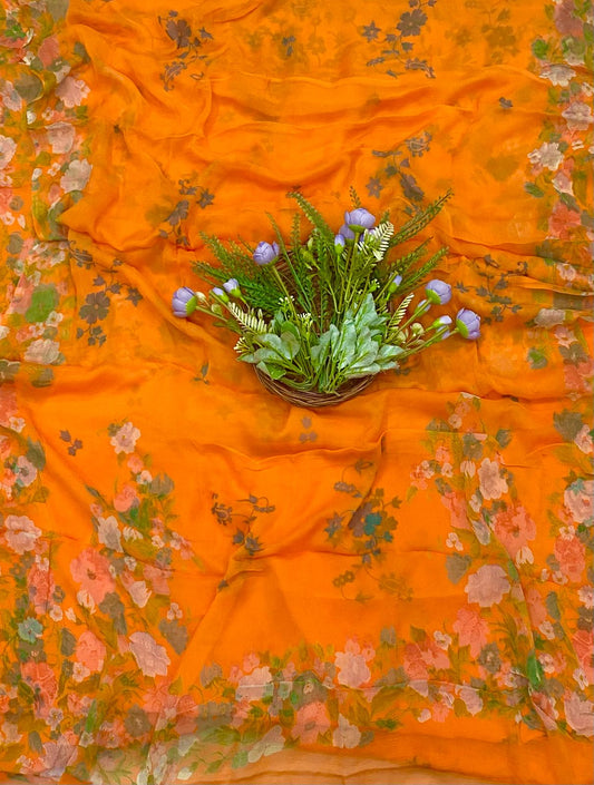 Ckc 385 Crepe Orange Suit Fabric/ CKC Phoolon Ka Ghar