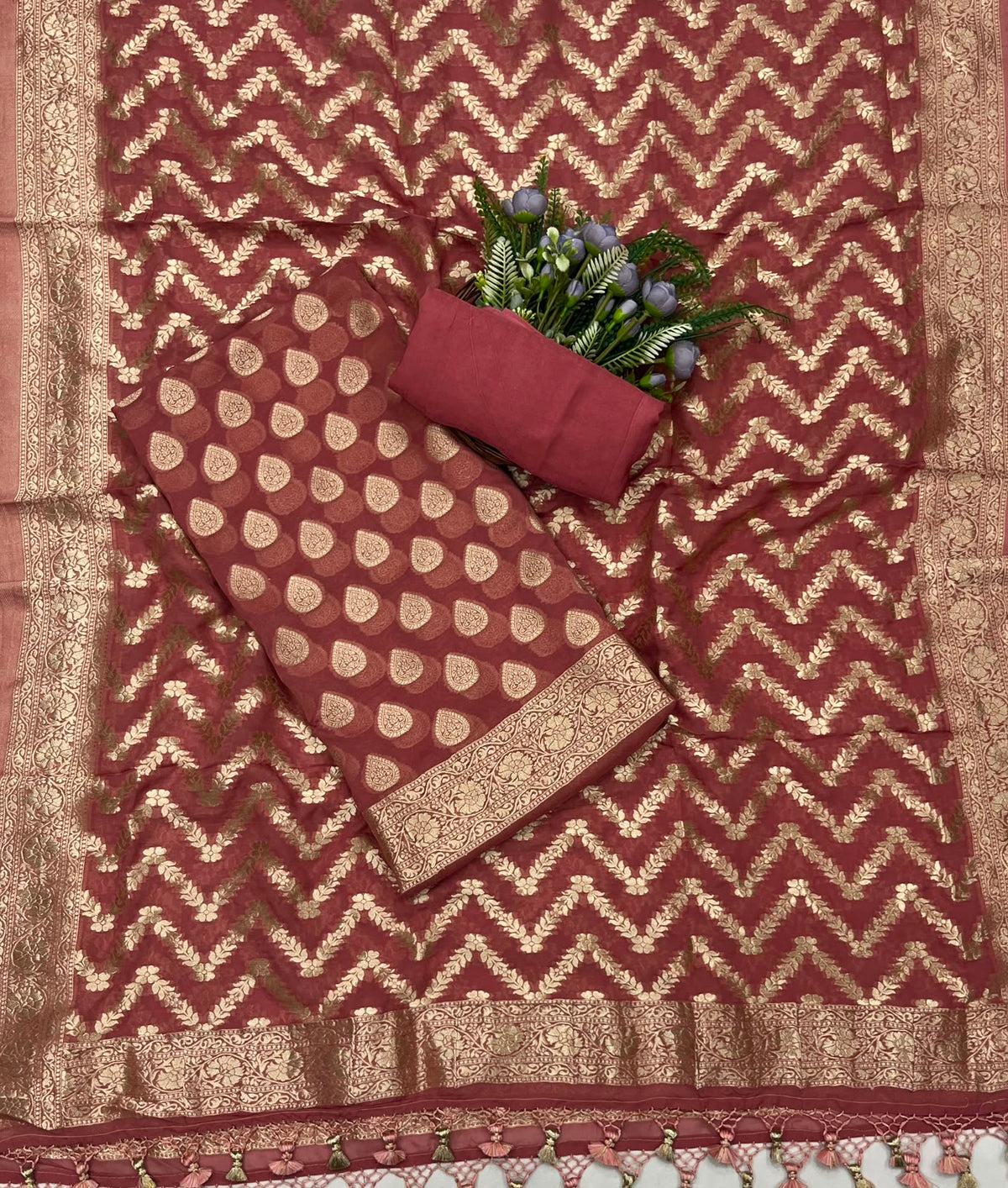 233C Banarasi Georgette Rust Red Suit Fabric / CKC Banarasi Edit