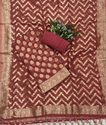233C Banarasi Georgette Rust Red Suit Fabric / CKC Banarasi Edit