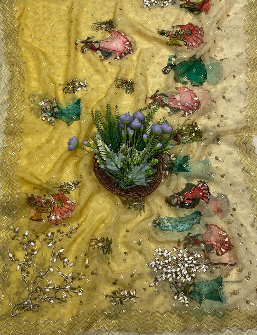 432C Banarasi Silk Lemon  Suit Fabric / CKC Banarasi Edit