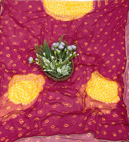 438C Jaipuri Crepe Hot Pink With Yellow Suit Fabric / CKC Jaipuri Suits