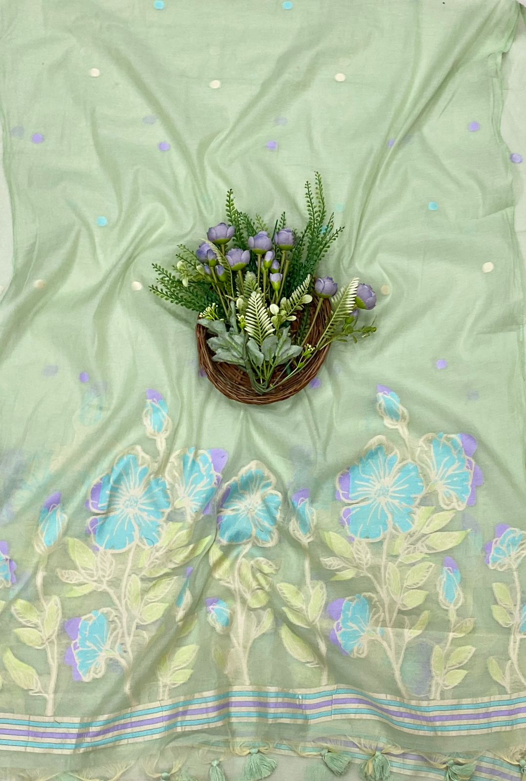 561C Mul Chanderi Light Green Suit Fabric/ CKC Mul Cotton