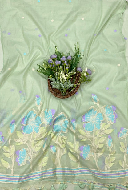 561C Mul Chanderi Light Green Suit Fabric/ CKC Mul Cotton