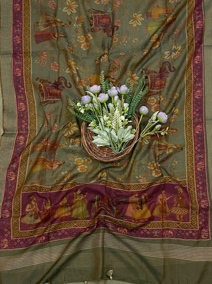 556C Mushrise Cotton Mehndi Green Suit Fabric / CKC Cotton Bazaar