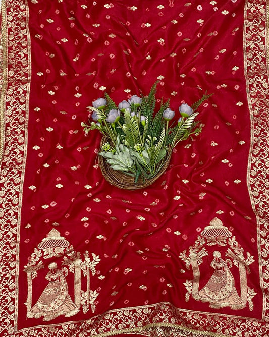 845C Dola Silk Red Suit Fabric/ CKC Partywear Collection