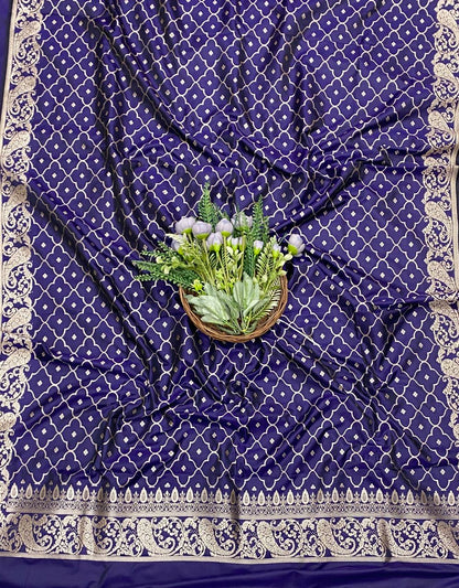 93D Banarasi Silk Navy Blue Suit Fabric / CKC Banarasi Edit