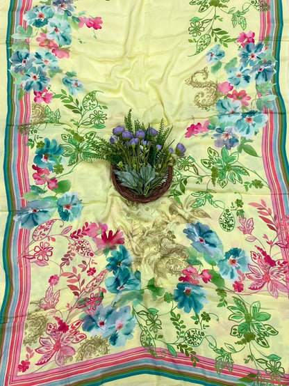 44D Chinon Lemon Green Suit Fabric / CKC Phoolon Ka Ghar