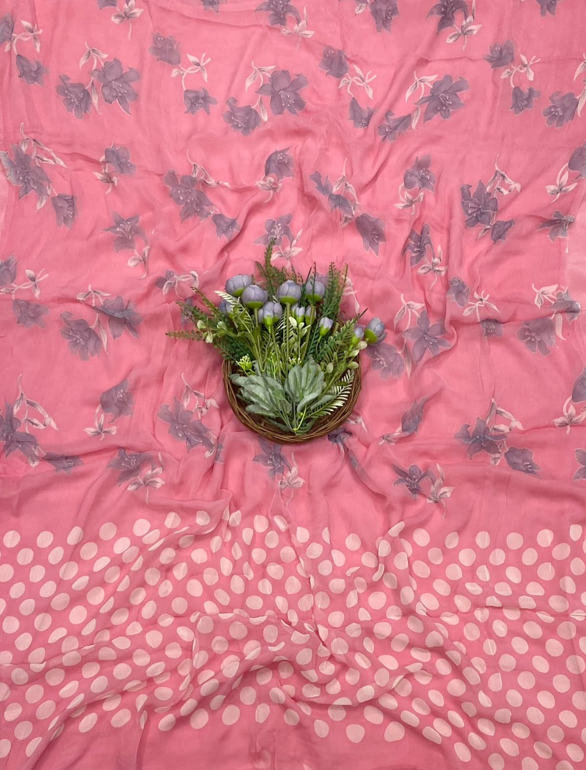 113D Crepe Polka Pink Suit Fabric/ CKC Polka Story