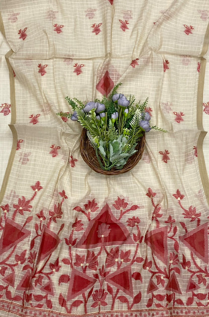 134D Mul Chanderi Beige With Carrot Suit Fabric/ CKC Mul Cotton