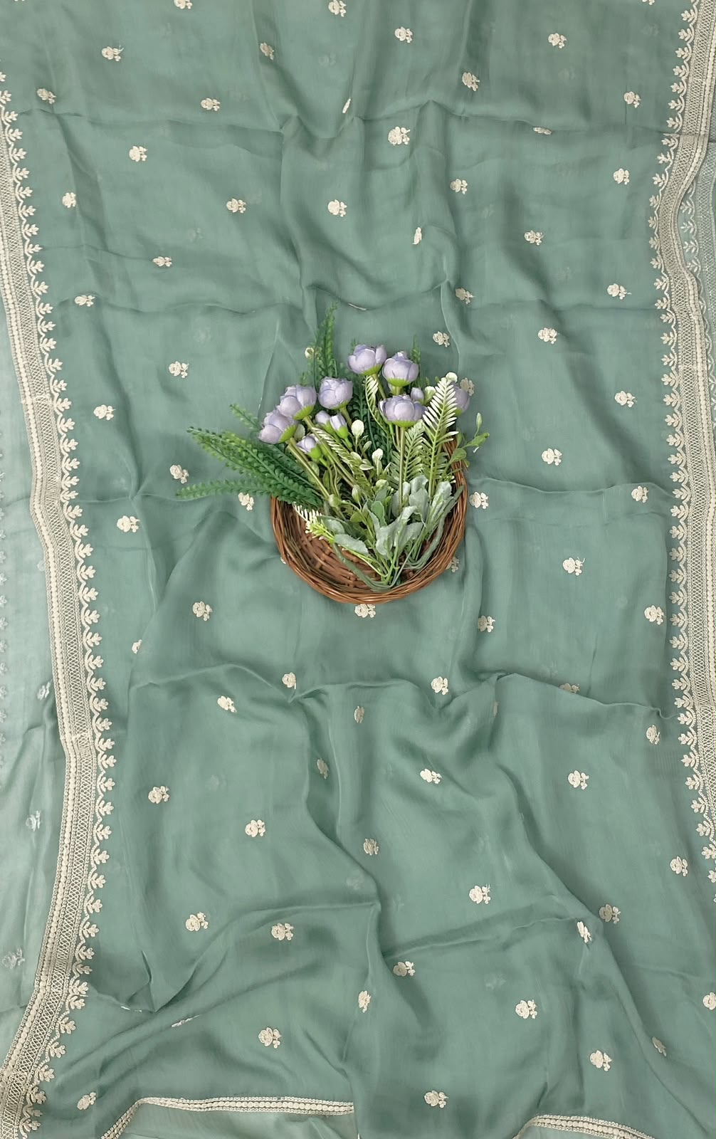 192D Pure Twill Organza Yellow With Sea Green Suit Fabric/ CKC Partywear Collection