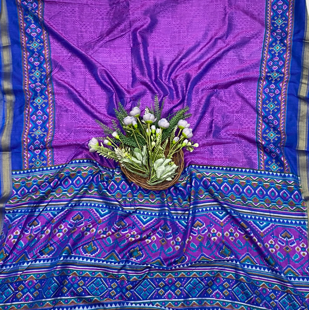 380D Patola Silk Blue Suit Fabric / CKC Patola Silk Suit