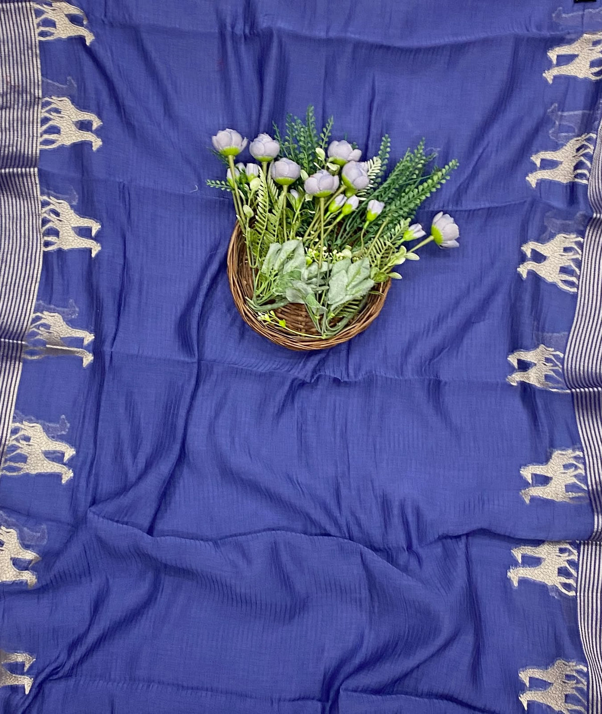 521D Pure Banarasi Mul Cotton Blue  Suit Fabric / CKC Mul Cotton