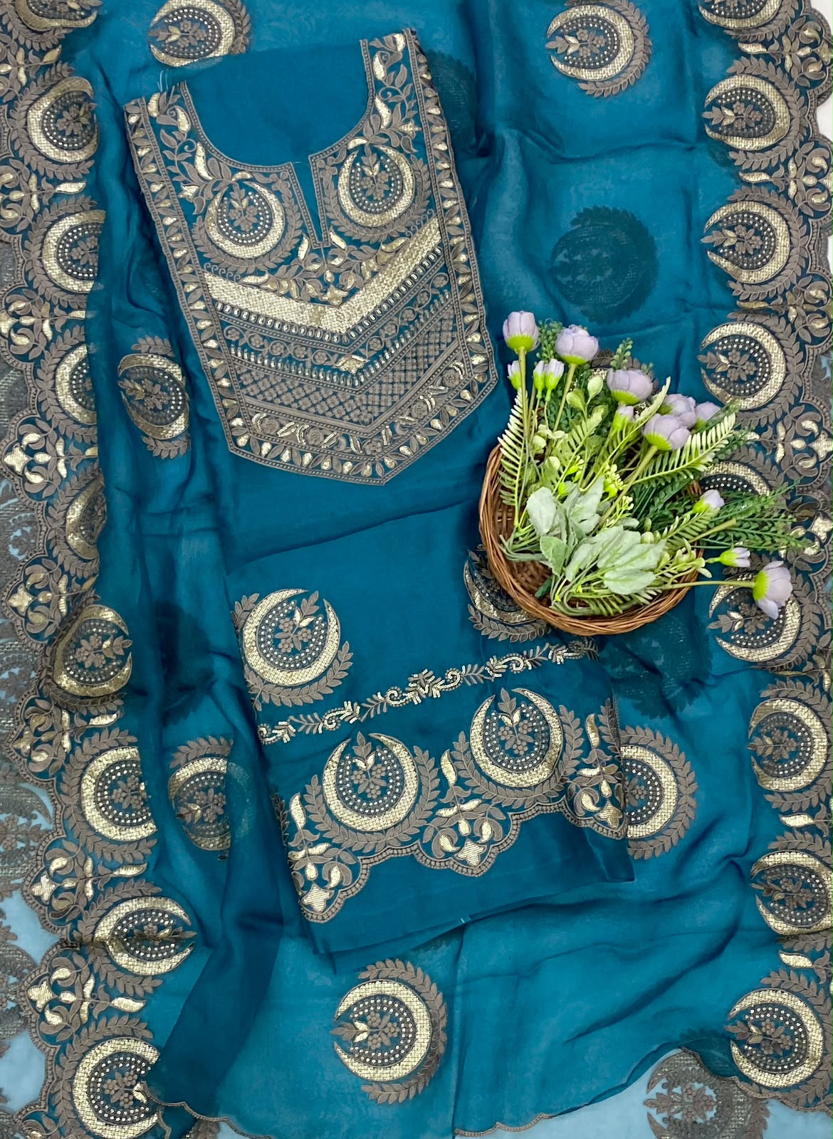 840D Pure Organza Dark Teal Blue Suit Fabric/ CKC Partywear Collection