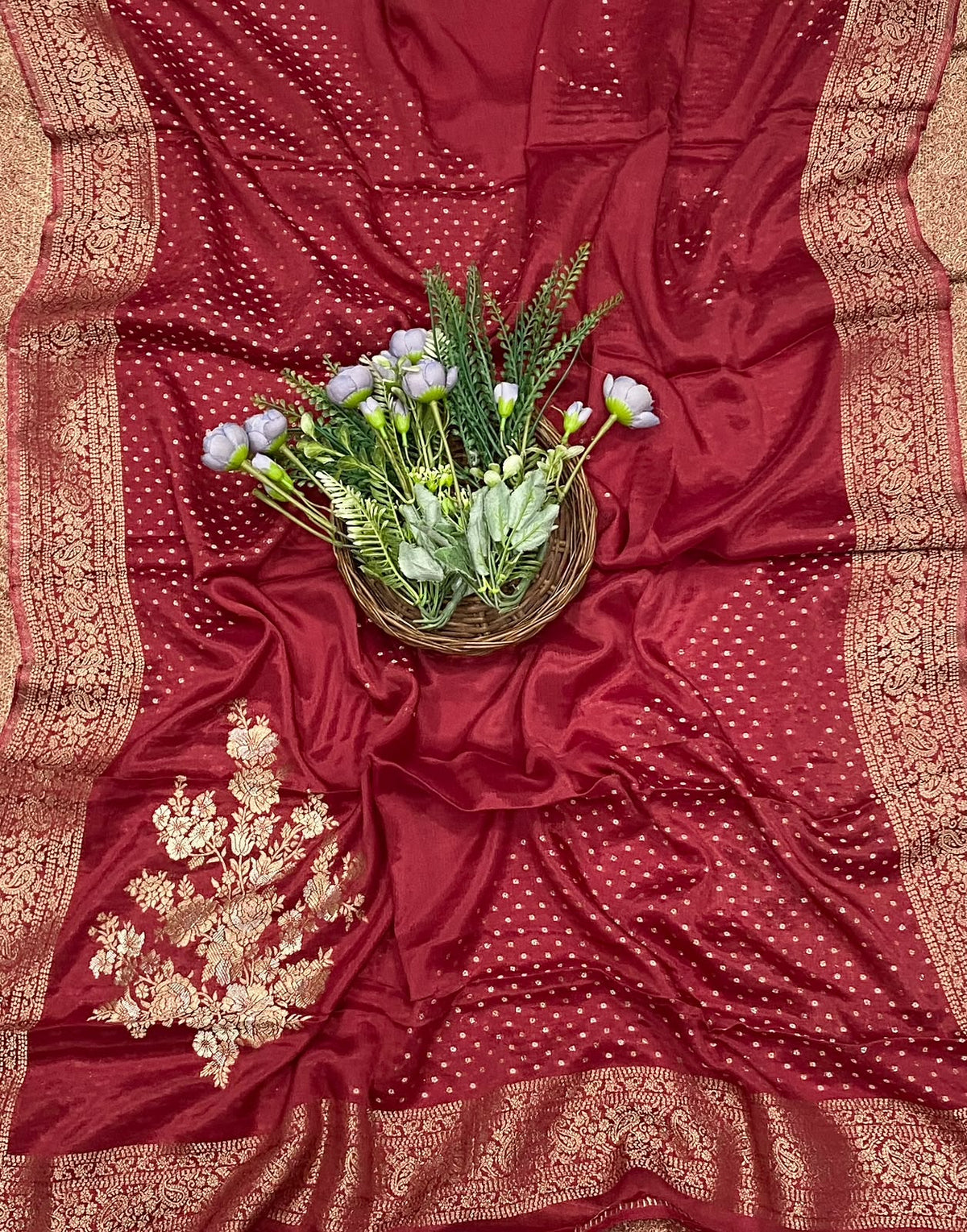 15E BANARASI CREPE RED SUIT FABRIC / CKC CREPE SUITS
