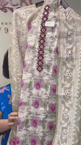 Ckc 167 Jamdani White With Purple Suit Fabric / CKC Jamdani Suits