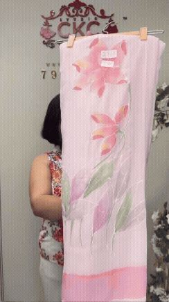 289A Chiffon Pink Suit Fabric/ CKC Hand Painted Suits