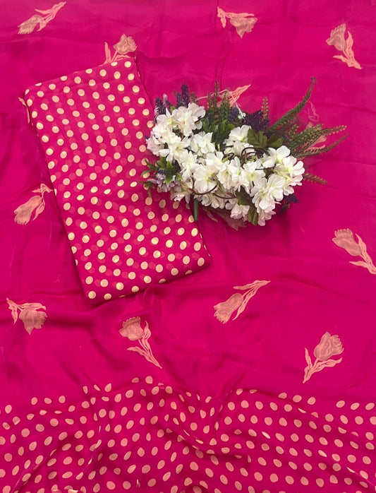 372A Georgette Polka Hot Pink Suit Fabric / CKC Polka Story