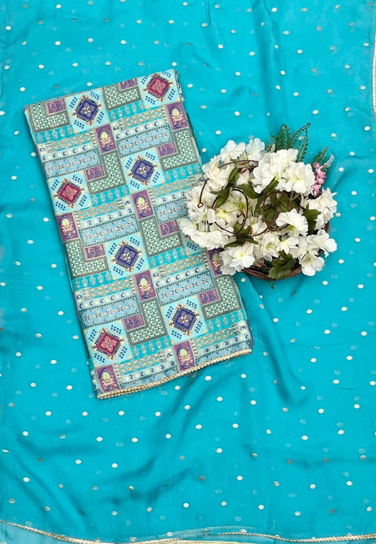 Ckc 68 Dola Silk Sea Blue Suit Fabric/ CKC Partywear Collection