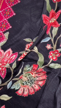 552B Crepe Black Suit Fabric / Phoolon Ka Ghar