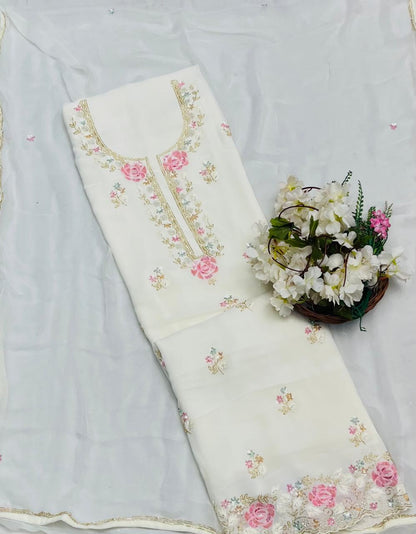 Ckc 465 Georgette Cream Suit Fabric/ CKC Partywear Collection