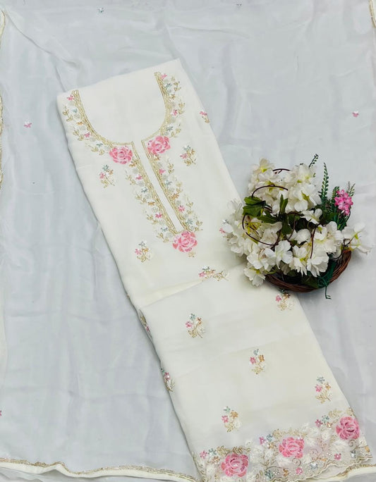 Ckc 465 Georgette Cream Suit Fabric/ CKC Partywear Collection