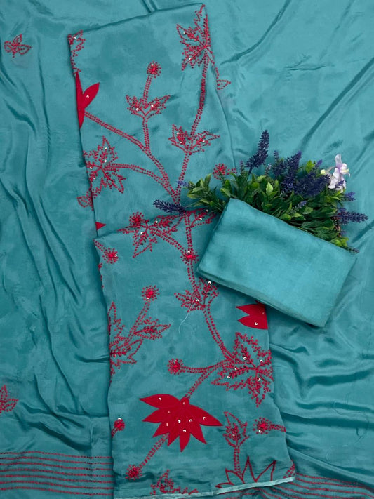 क्रेप गुलाबी सूट संग्रह / हाथ से पेंट किए गए सूट