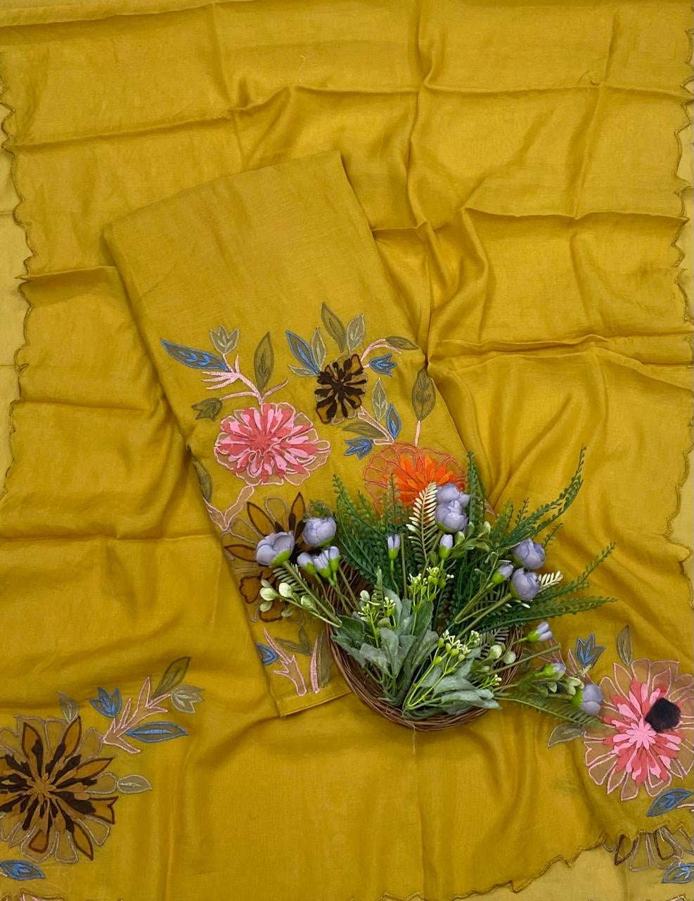 93B Mul Cotton Mustard Yellow Color Suit Fabric / CKC Mul Cotton