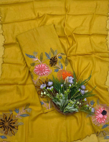 93B Mul Cotton Mustard Yellow Color Suit Fabric / CKC Mul Cotton