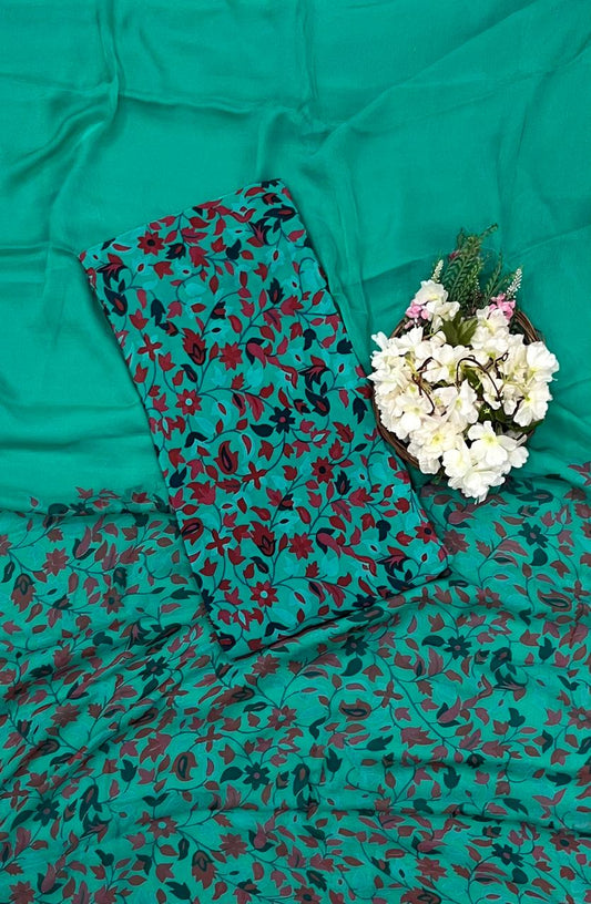 Ckc 87 A Crepe Dark Sea Green Suit Fabric/ Phoolon Ka Ghar