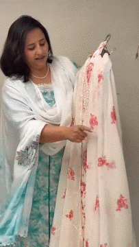 3A Cotton White With Pink Suit Fabric / CKC Cotton Bazaar