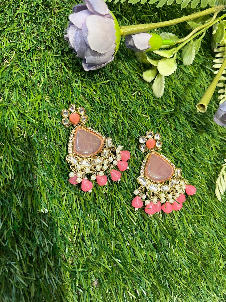 Kundan Peach Earings Set /CKC Jewels