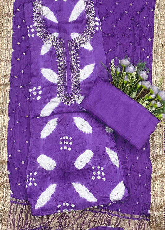 793D GAJJI SILK LILAC WITH WHITE SUITS FABRIC / CKC JAIPURI SUITS