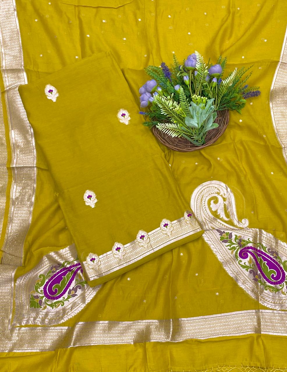 961B Pure Mul Cotton Mustard Yellow Suit Fabric / CKC Mul Cotton