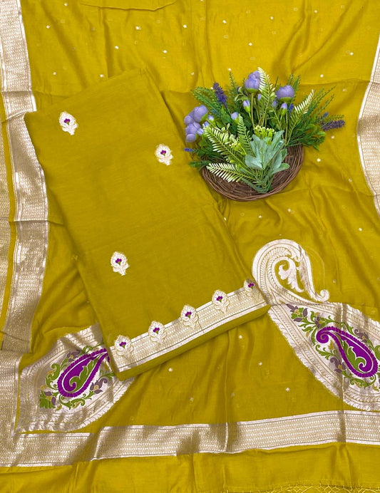 961B Pure Mul Cotton Mustard Yellow Suit Fabric / CKC Mul Cotton