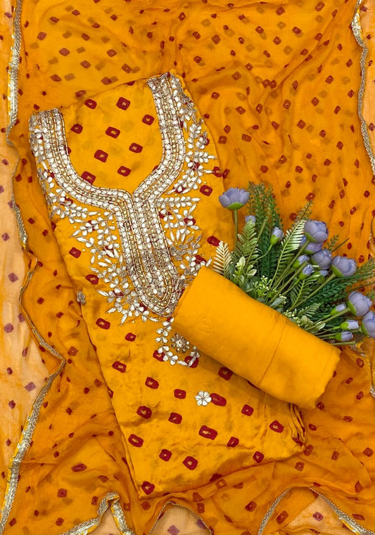 827D GAJJI SILK YELLOW SUIT FABRIC / CKC JAIPURI SUITS