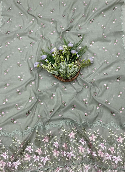Ckc 521  Mul Cotton Dusty Green  Suit Fabric / CKC Mul Cotton