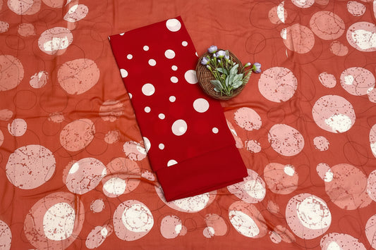 99A Crepe Polka Red Suit Fabric/ CKC Polka Story